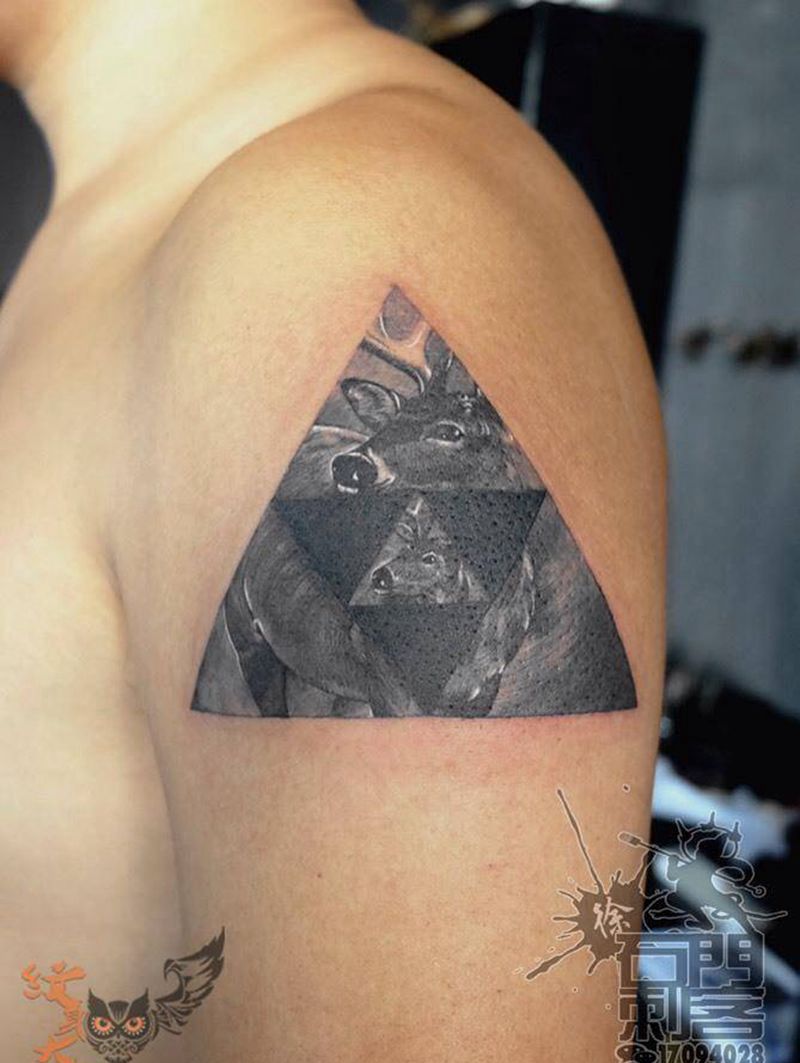 鹿纹身图片_成品手臂欧美写实动物原创鹿纹身图案