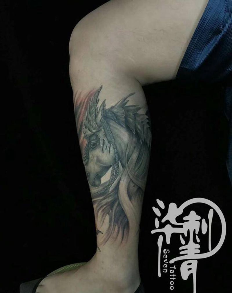 包小腿纹身图片_成品腿部传统动物纹身图案