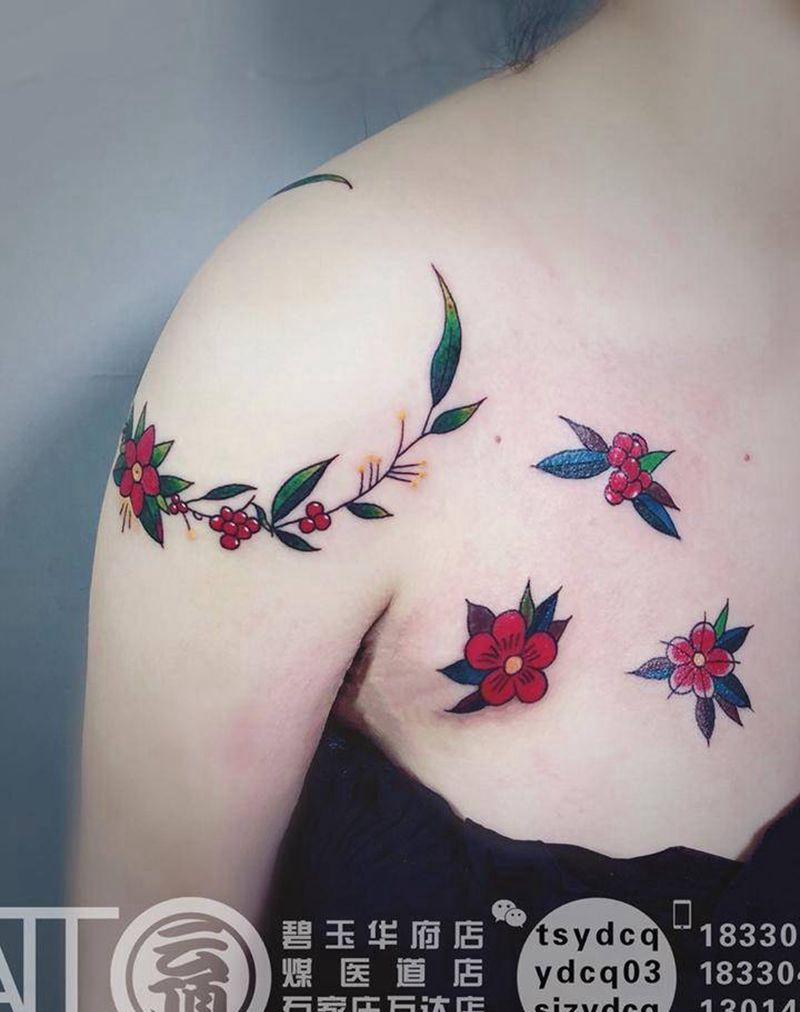 肩纹身图片_成品肩部欧美清新植物原创纹身图案