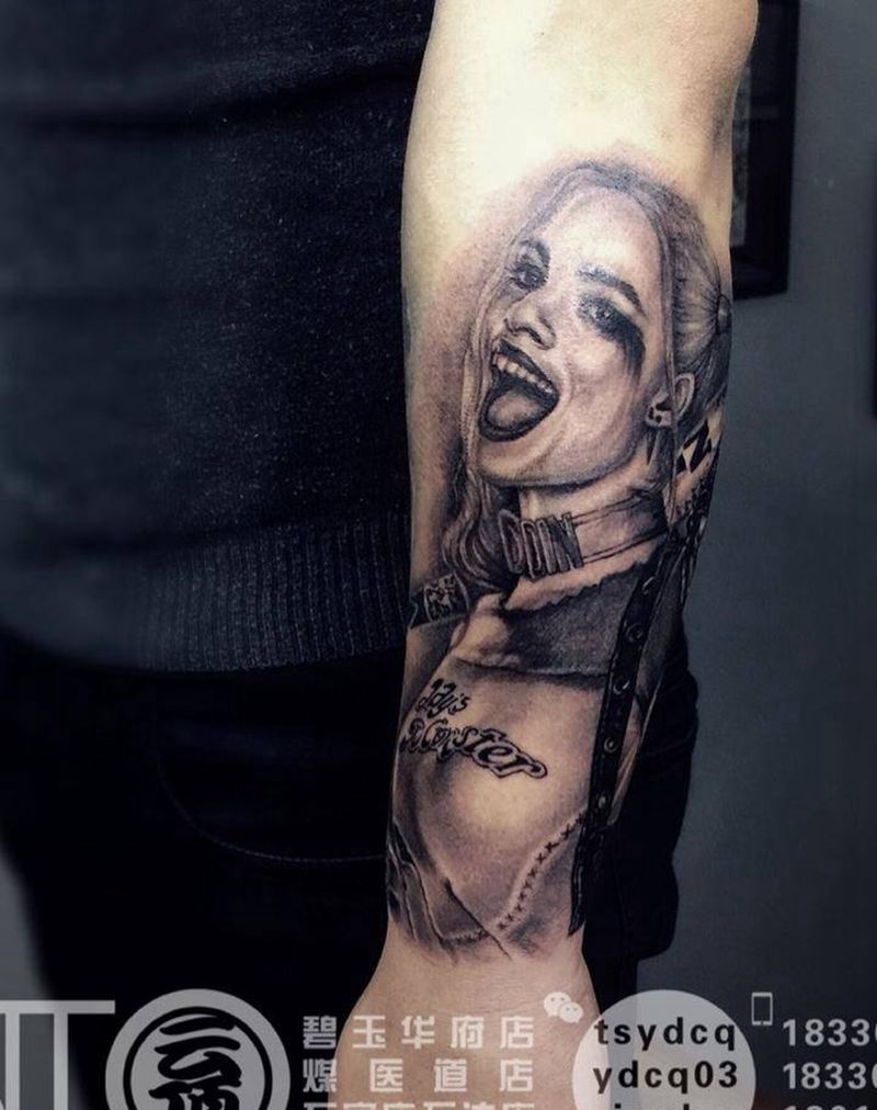 哈莉·奎茵纹身图片_成品手臂欧美写实原创人物纹身图案