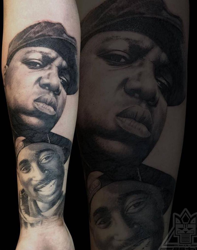 Biggie & 2pac纹身图片_成品手臂肖像欧美写实人物纹身图案