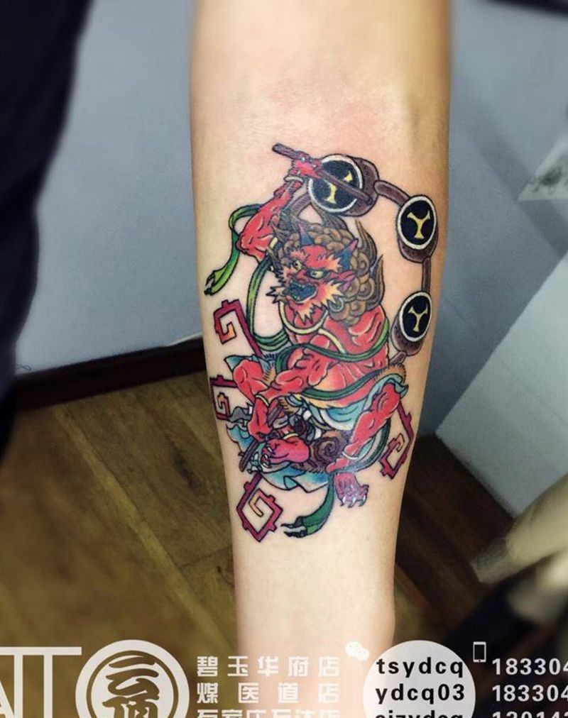 雷神纹身图片_成品手臂传统人物宗教鬼神纹身图案