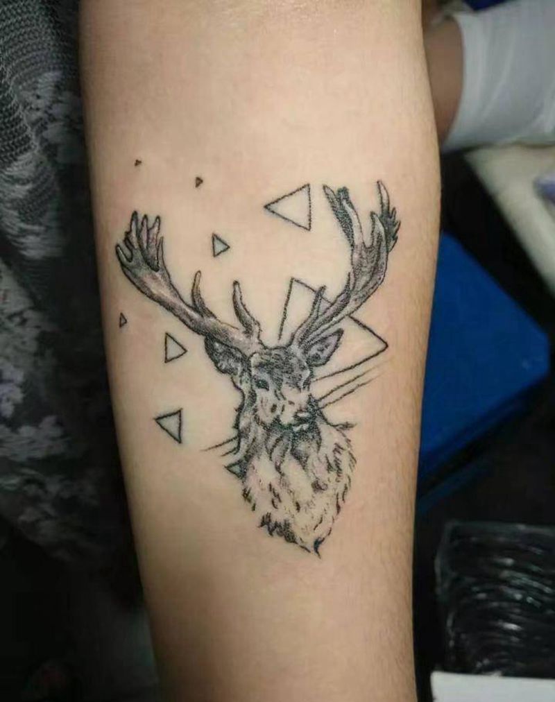 鹿纹身图片_手臂点刺动物纹身图案