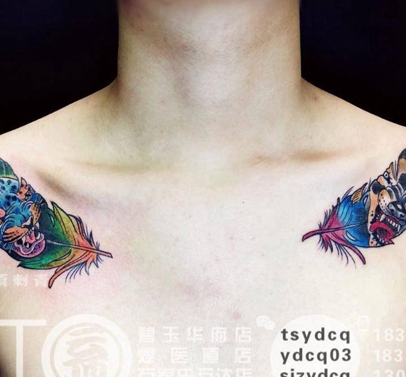 school羽毛纹身图片_成品肩部欧美动物原创纹身图案