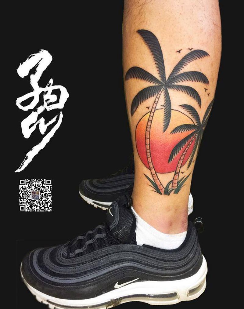 old school纹身图片_腿部Old School阳光沙滩纹身图案