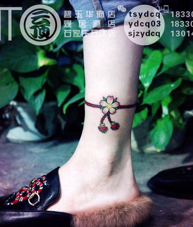 传统风格脚环纹身图片_成品腿部脚部传统植物原创纹身图案