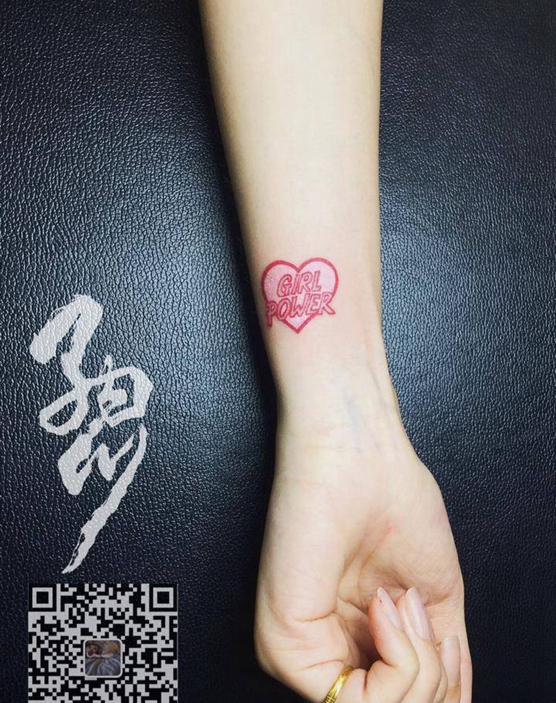 girl power纹身图片_成品手臂欧美清新几何字符卡通重彩纹身图案