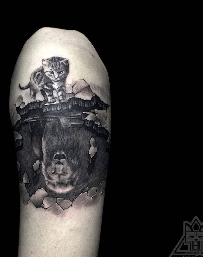 内心的倒影纹身图片_成品手臂欧美写实动物原创纹身图案