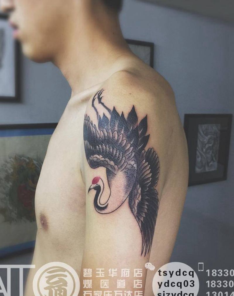 鶴纹身图片_成品手臂传统动物原创宗教纹身图案