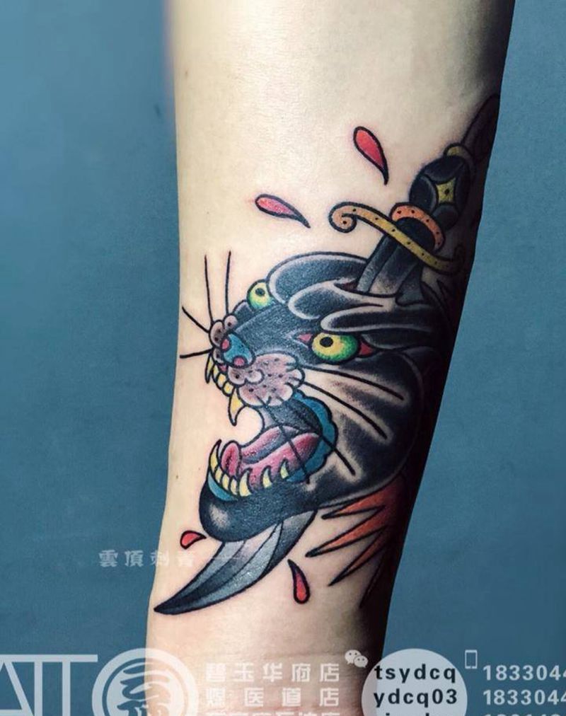 oldschool豹纹身图片_成品手臂欧美动物原创纹身图案