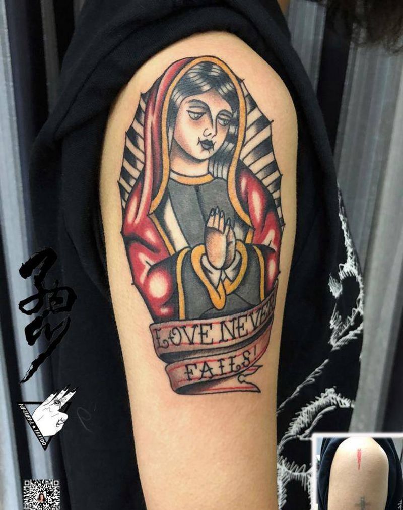 期待的神纹身图片_手臂Old School欧美老传统纹身图案