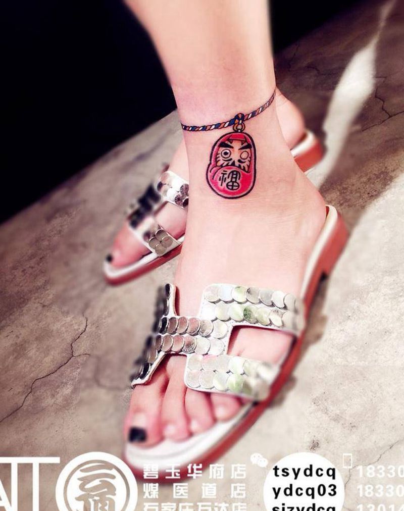 达摩脚链纹身图片_成品腿部传统习俗原创宗教人物鬼神纹身图案