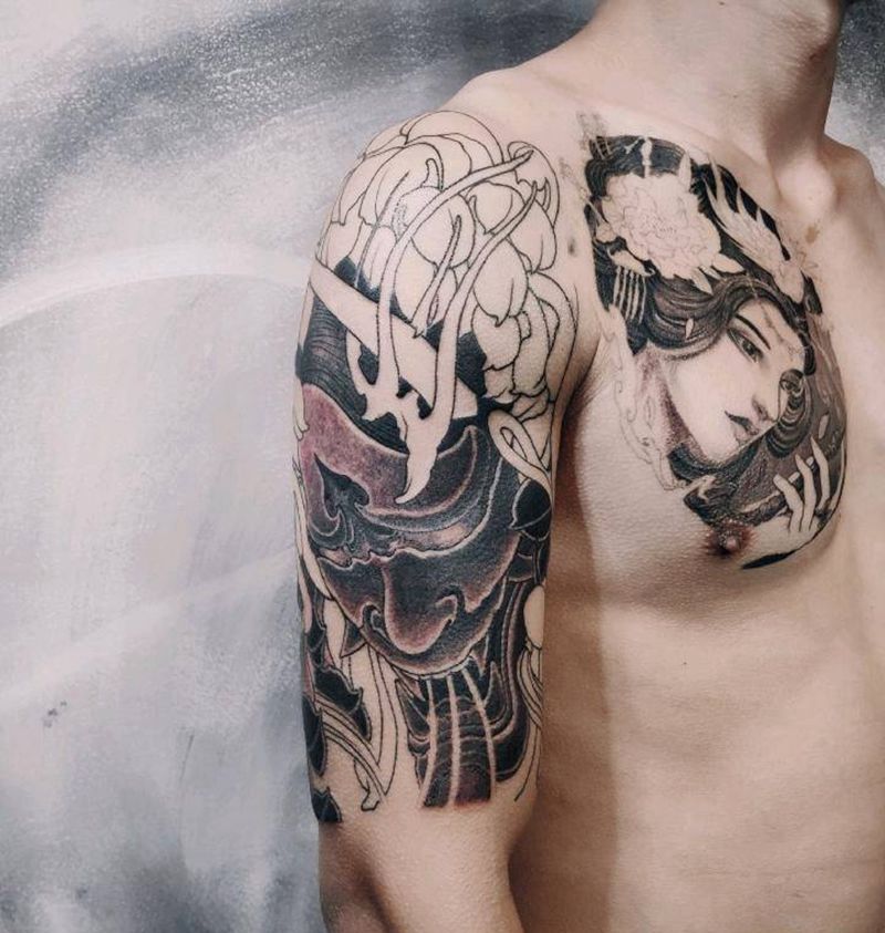 般若纹身图片_手臂新传统老传统般若纹身图案