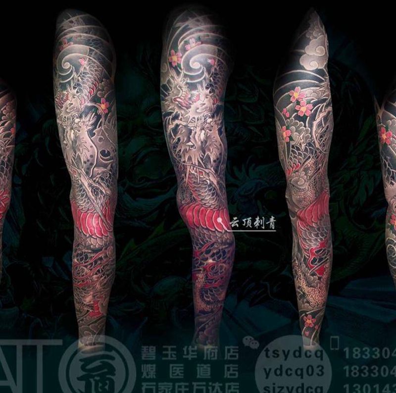 老传统龙腿纹身图片