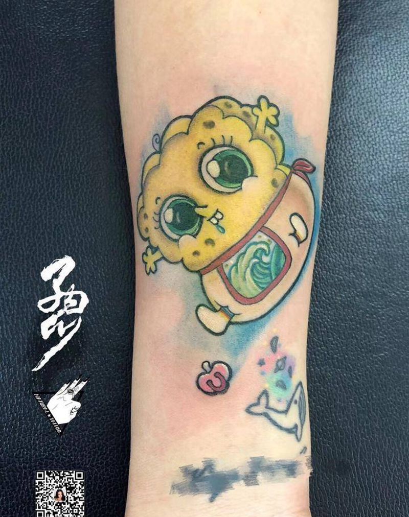 婴儿版海绵宝宝纹身图片_手臂New School卡通纹身图案
