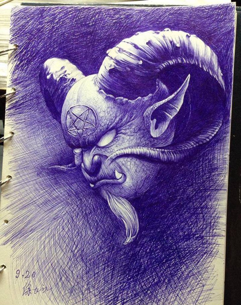 撒旦纹身图片_手稿欧美写实鬼神纹身图案