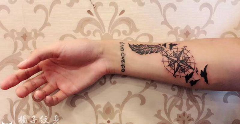 指南针纹身图片_几何字符纹身图案