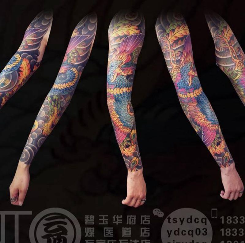 凤凰 花臂纹身图片_成品手臂传统习俗宗教鬼神动物原创纹身图案