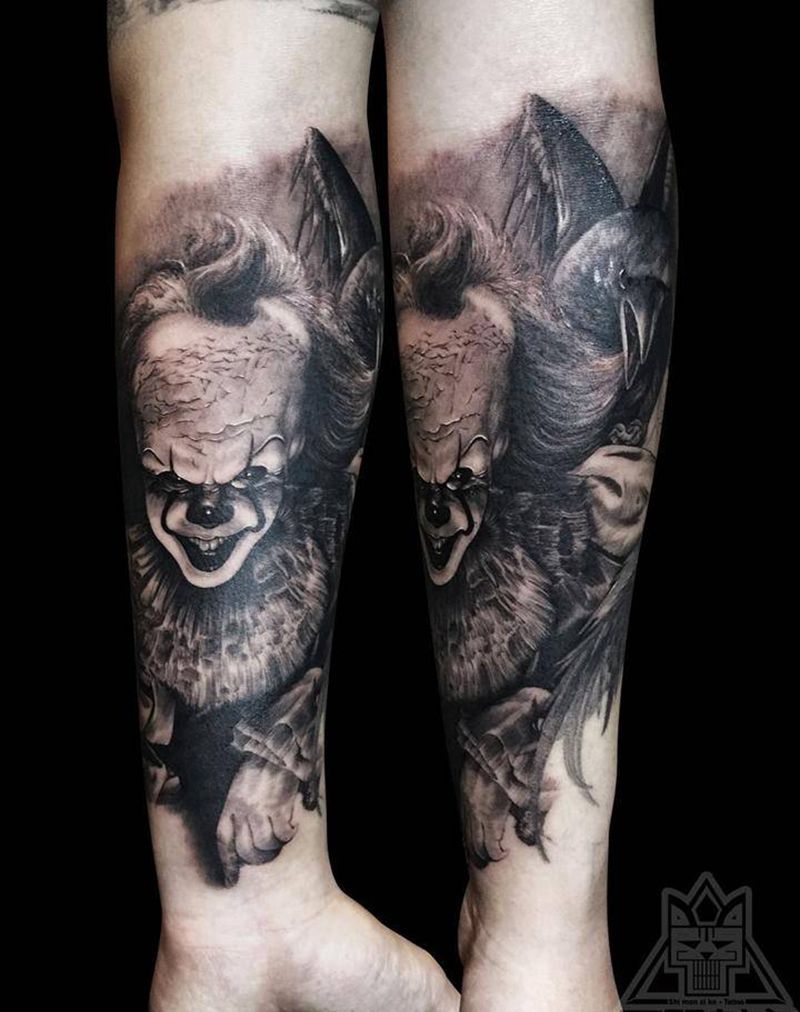 小丑纹身图片_成品手臂欧美写实肖像人物鬼神动物纹身图案