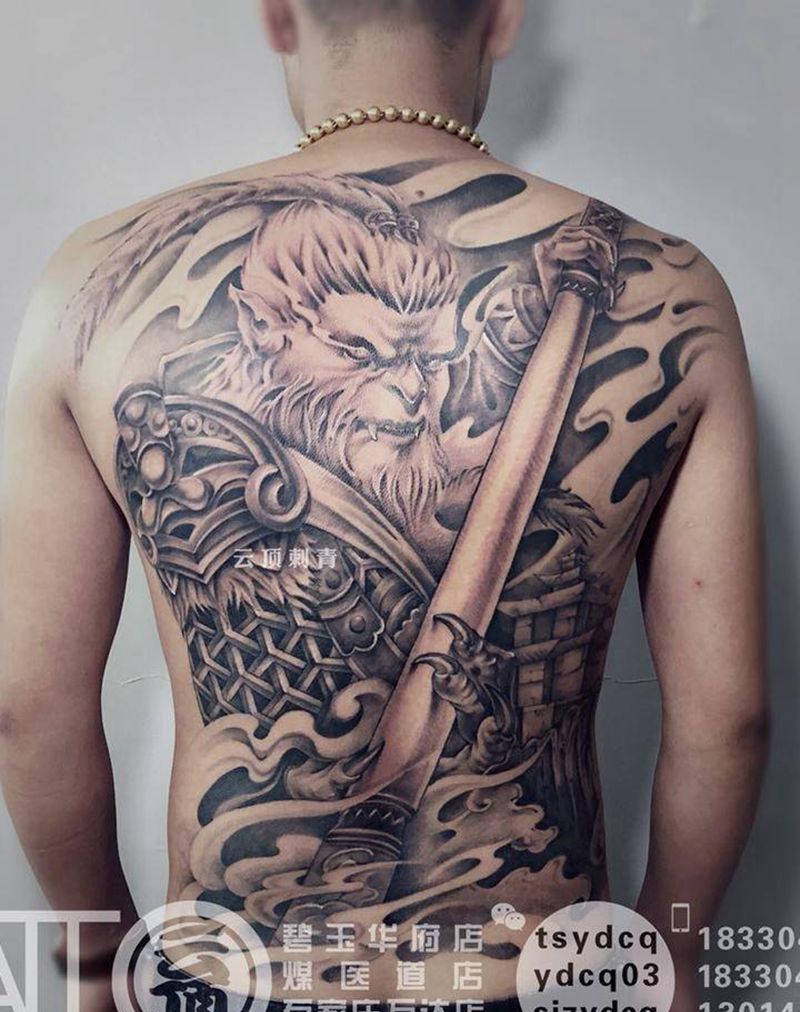 斗战圣佛纹身图片_成品背部传统习俗人物宗教鬼神原创纹身图案