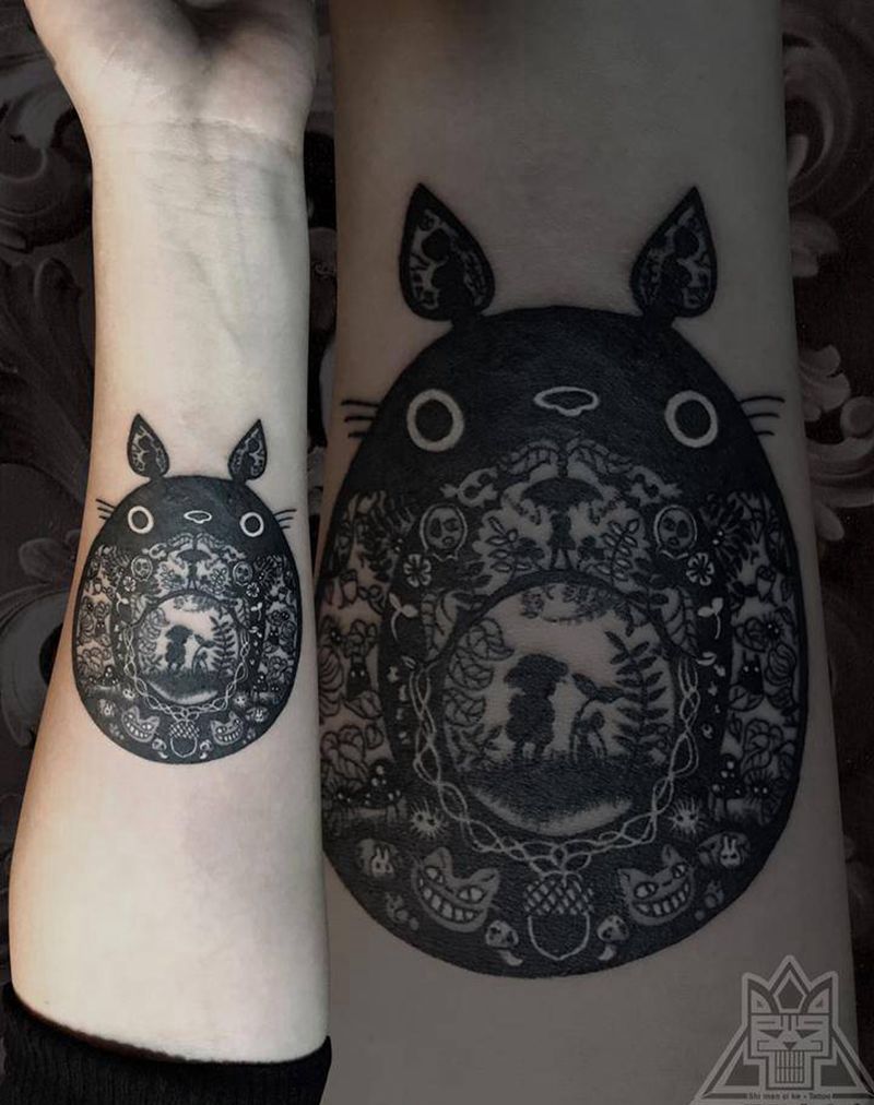 龙猫纹身图片_手臂图腾New School龙猫纹身图案