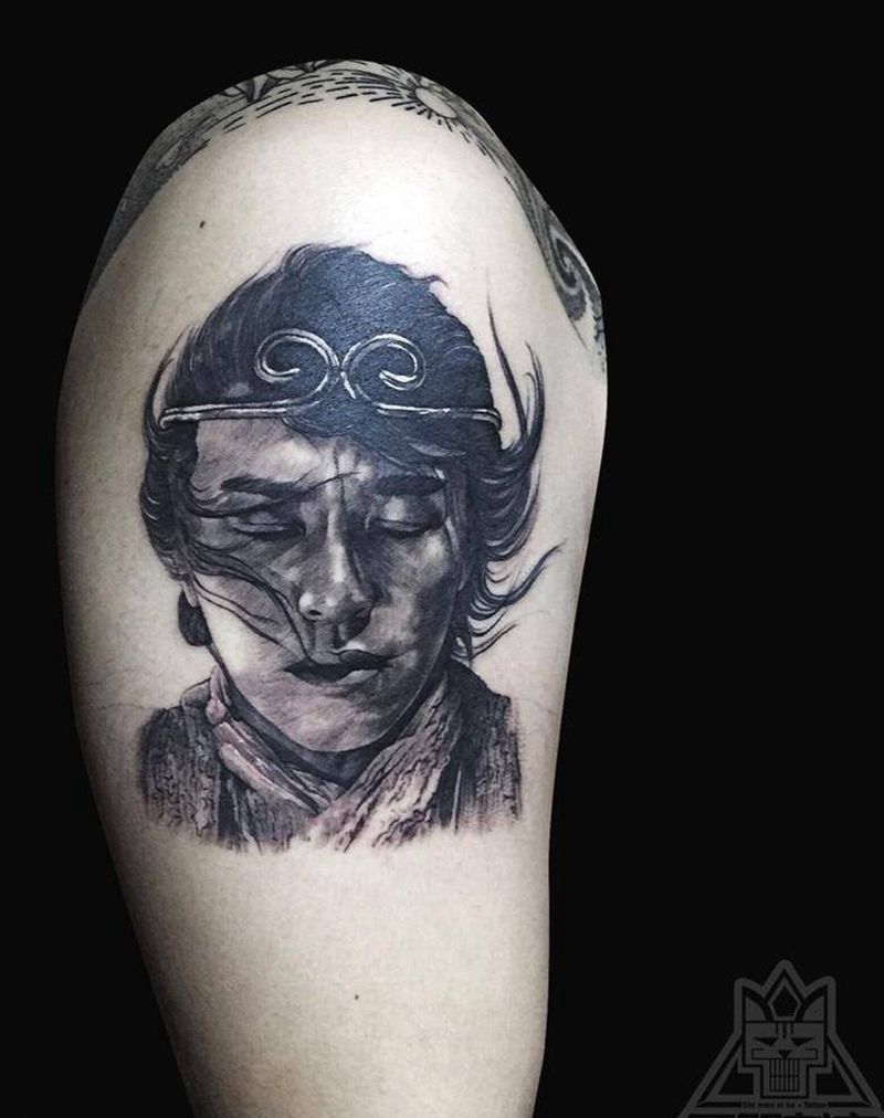 至尊宝纹身图片_成品手臂写实肖像人物鬼神纹身图案