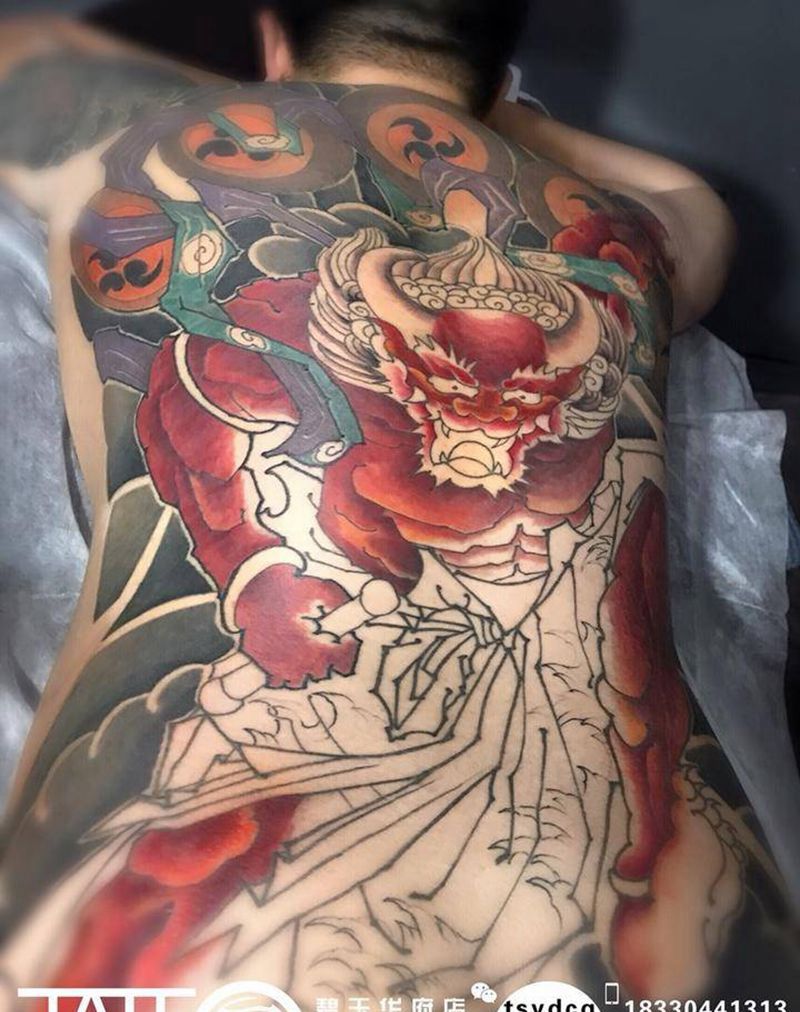 大满背雷神 未完待续纹身图片_成品背部传统宗教鬼神人物原创纹身图案