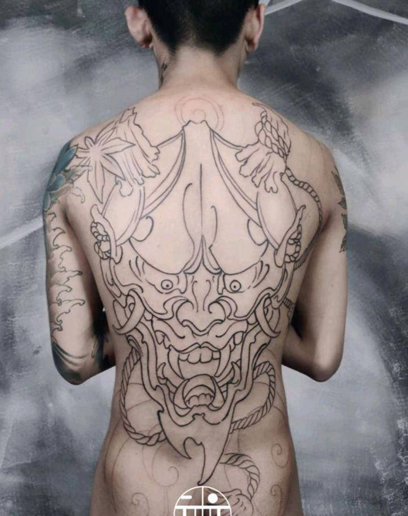 般若满背纹身图片_背部新传统般若纹身图案