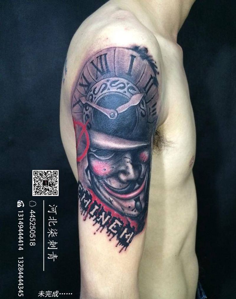 V字仇杀纹身图片_成品手臂欧美原创纹身图案