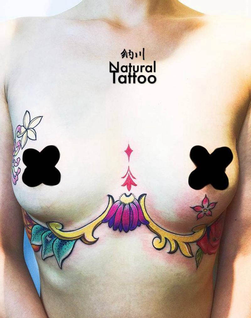 遮胎记万花藤纹身图片_成品胸部欧美清新植物原创遮盖纹身图案