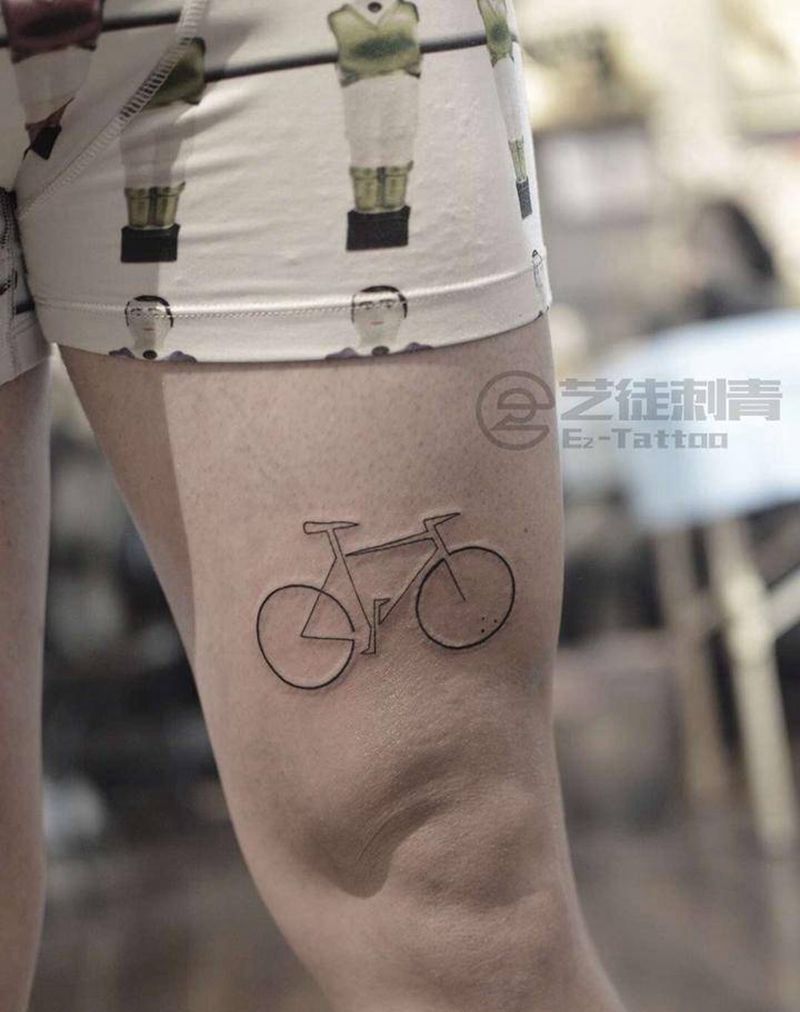 一条线自行车纹身图片