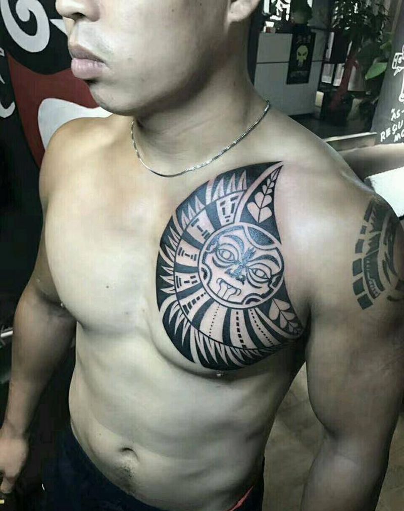 强森玛雅图腾纹身图片_肩部胸部手臂纹身图案