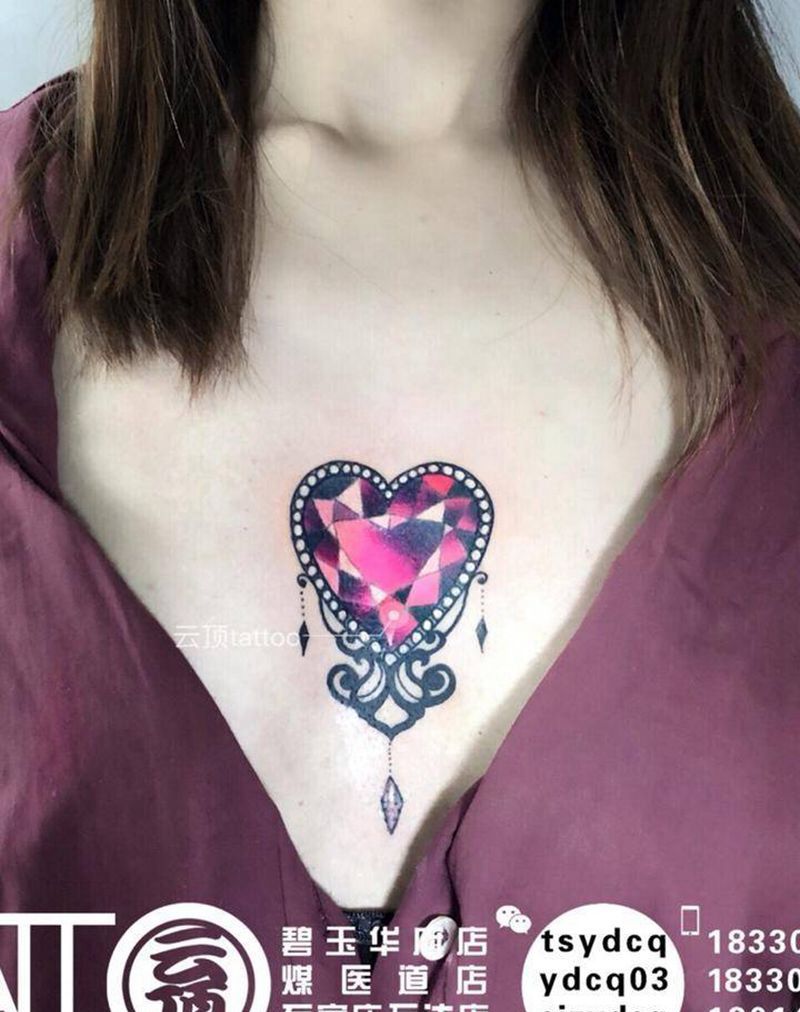 钻石纹身图片_成品胸部欧美清新静物原创纹身图案