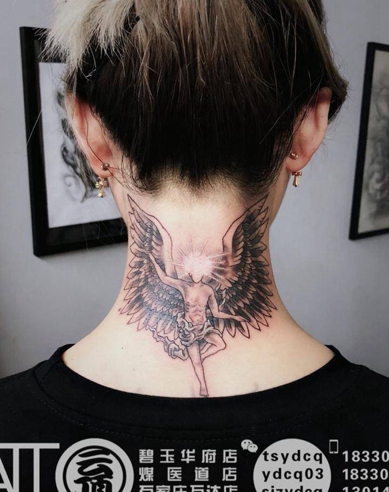 权志龙同款 天使纹身图片_成品颈部欧美习俗原创鬼神宗教纹身图案