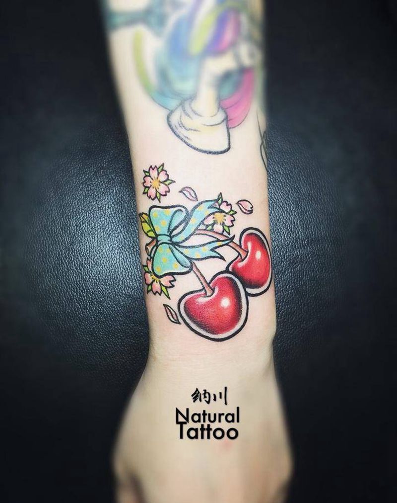 樱桃纹身图片_成品手臂清新欧美植物原创卡通纹身图案