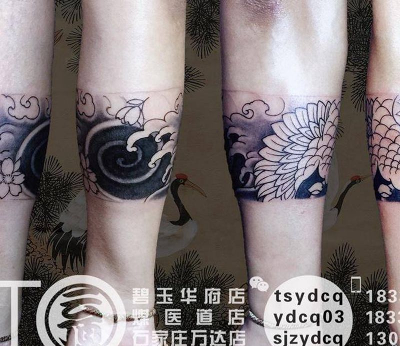 传统鶴臂环 未完成纹身图片_成品手臂传统习俗动物植物原创纹身图案