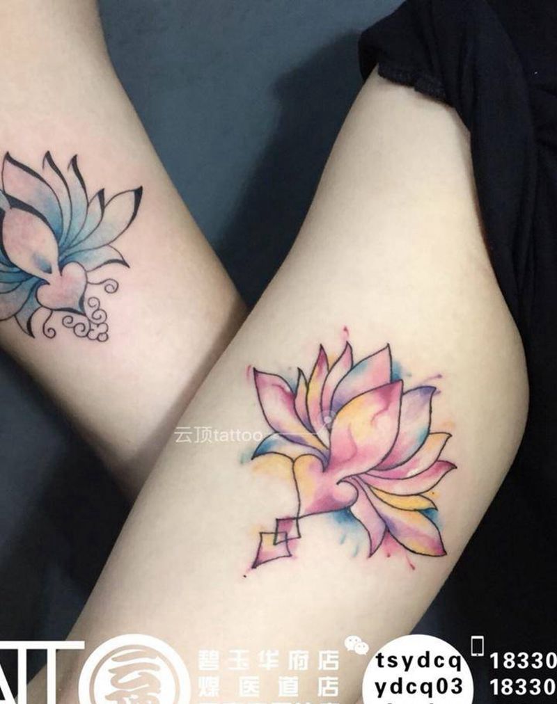 情侣莲花纹身图片_成品手臂习俗清新静物植物原创情侣纹身图案