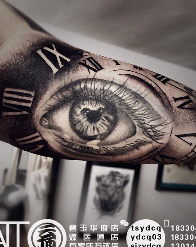 眼睛纹身图片_成品手臂欧美写实原创人物纹身图案