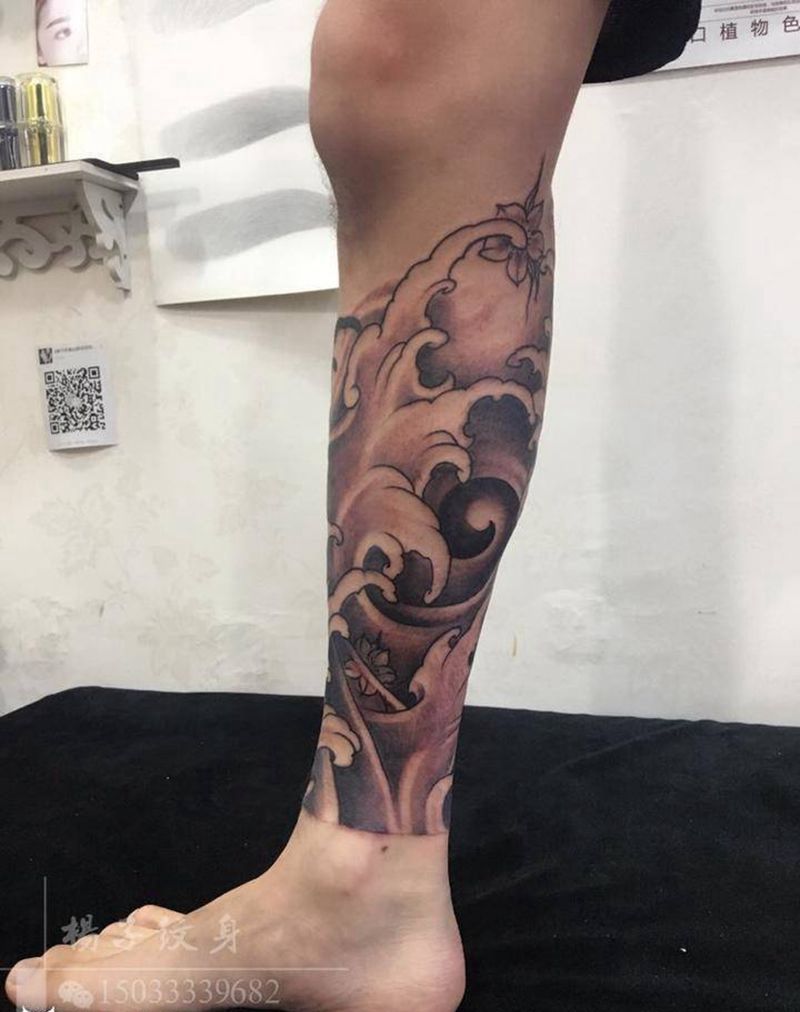 花腿纹身图片_腿部纹身图案