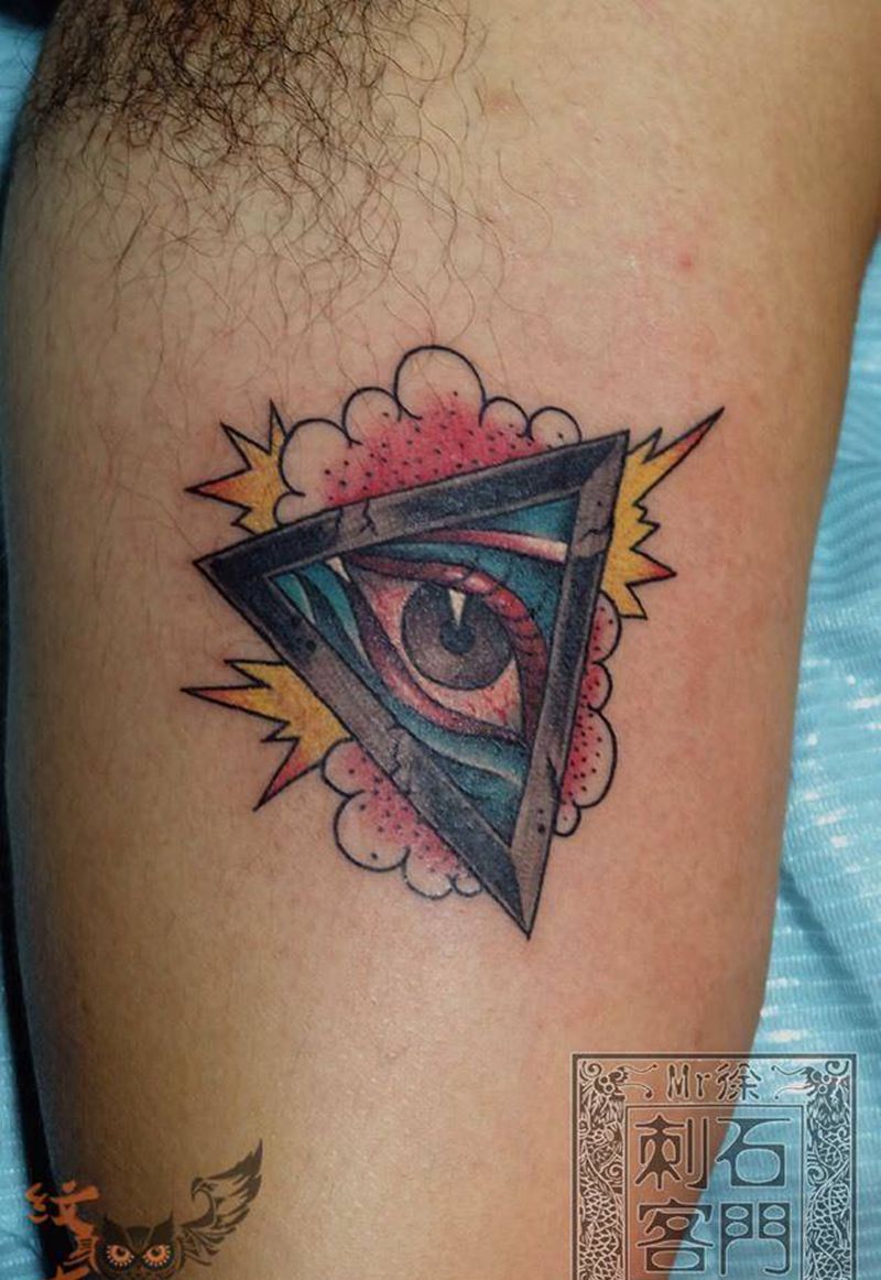 真视之眼纹身图片_成品手臂欧美传统几何静物纹身图案
