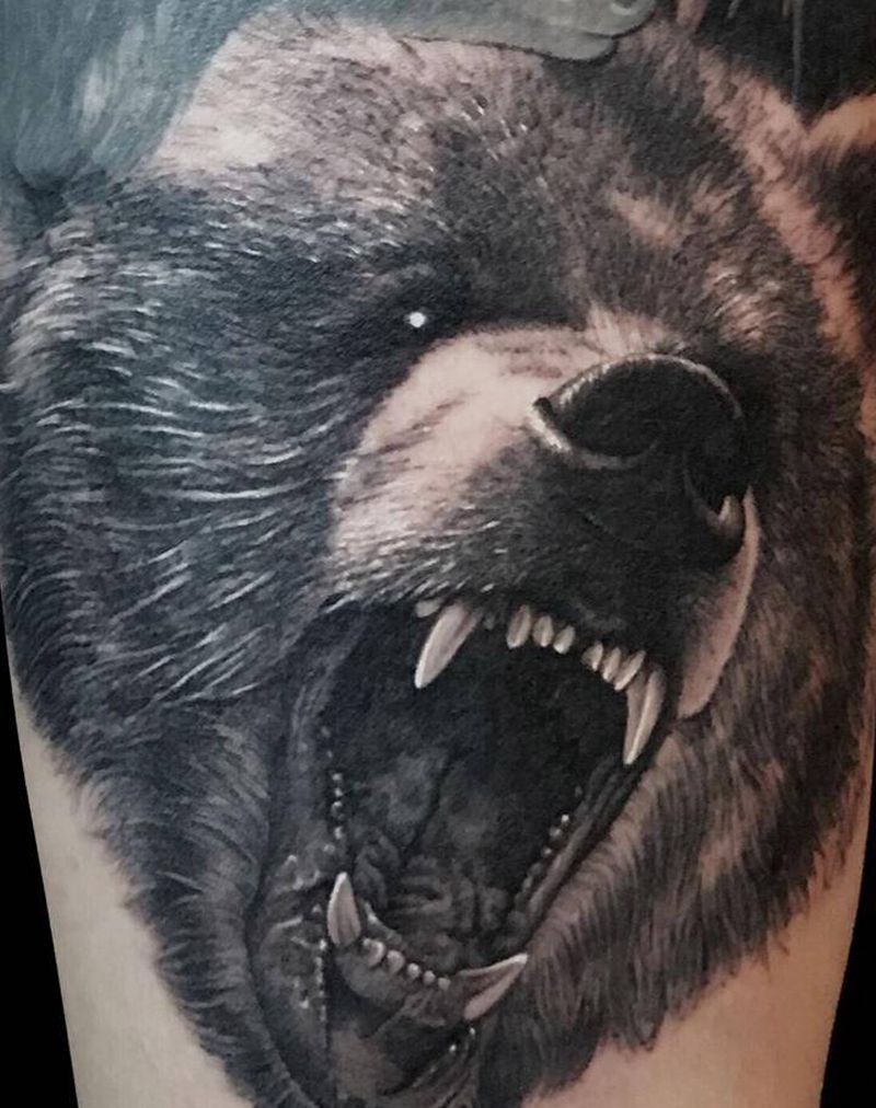 动物肖像纹身图片_手臂欧美写实鹰熊纹身图案