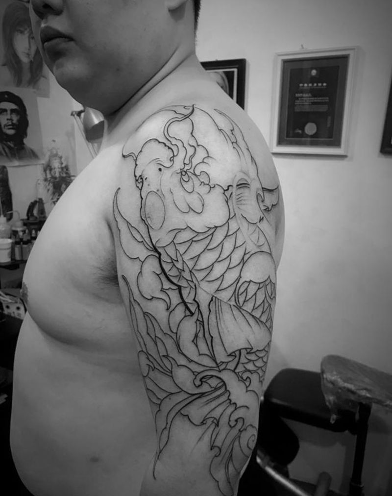 线条鱼纹身图片