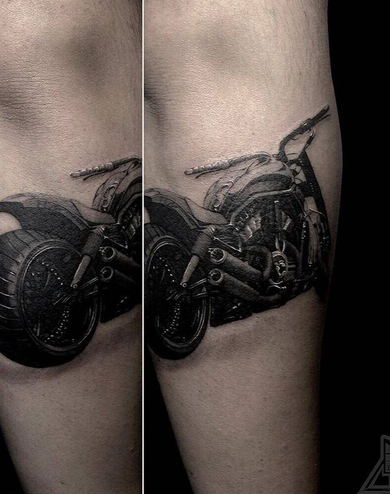 哈雷订制纹身图片_成品手臂欧美写实静物原创纹身图案