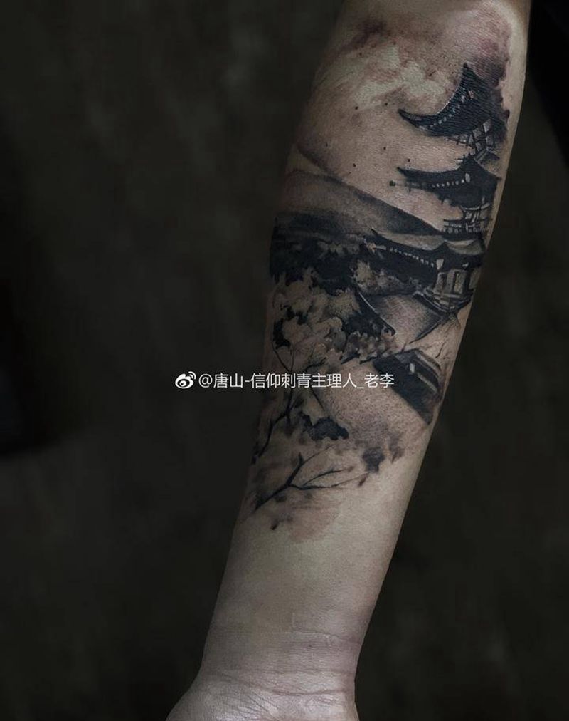 富士山下未完成纹身图片