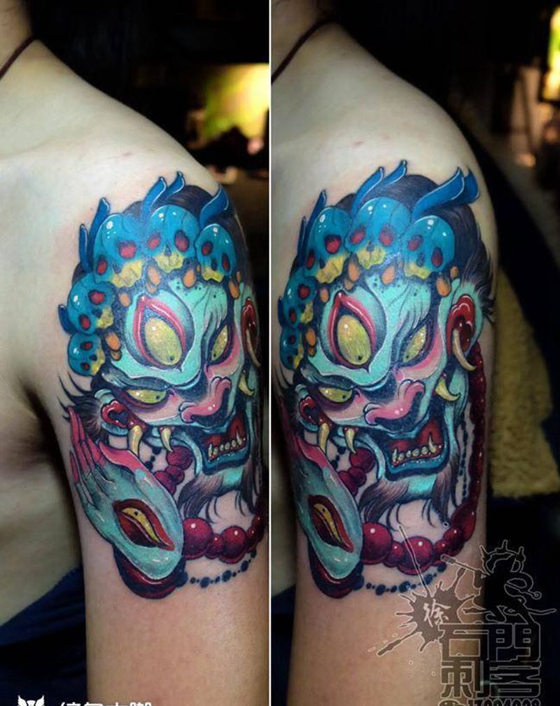 School版大黑天纹身图片_成品手臂欧美鬼神纹身图案