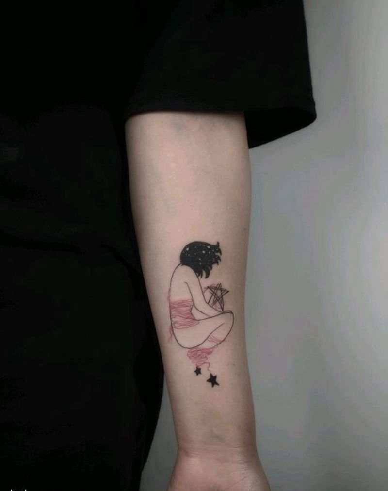 束缚纹身图片_手臂水彩纹身图案