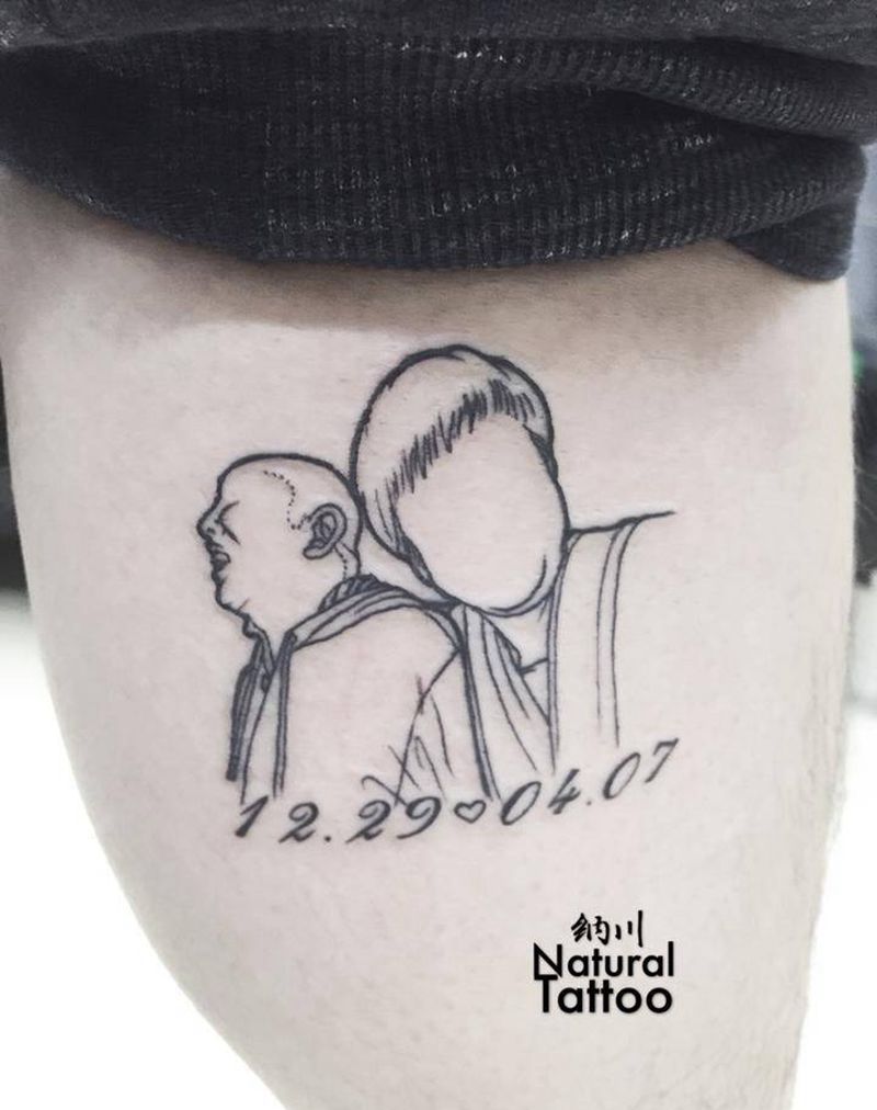 父母纹身图片_成品腿部清新肖像几何原创人物纹身图案