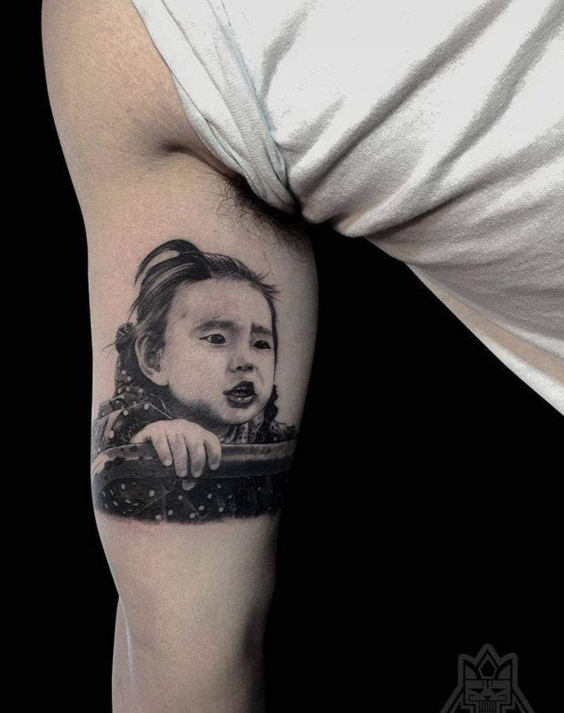 小女孩纹身图片_成品手臂欧美写实肖像人物纹身图案