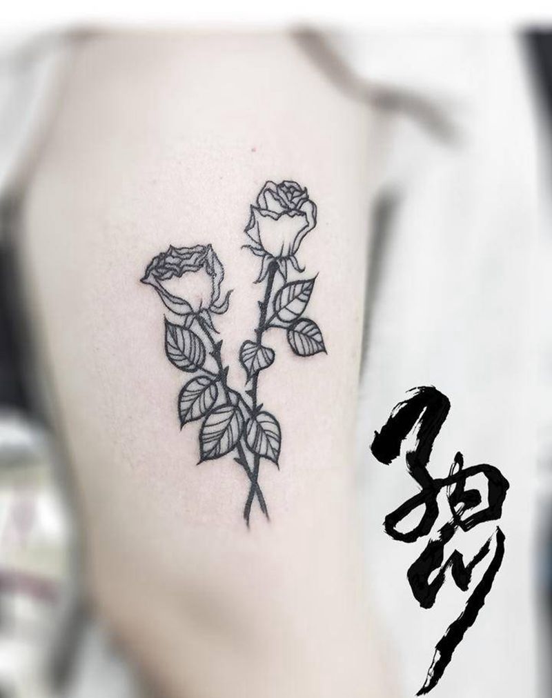 小花纹身图片_成品手臂清新欧美植物黑白school纹身图案