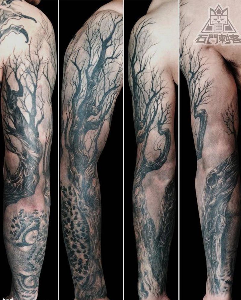 树纹身图片_成品手臂欧美写实植物原创纹身图案